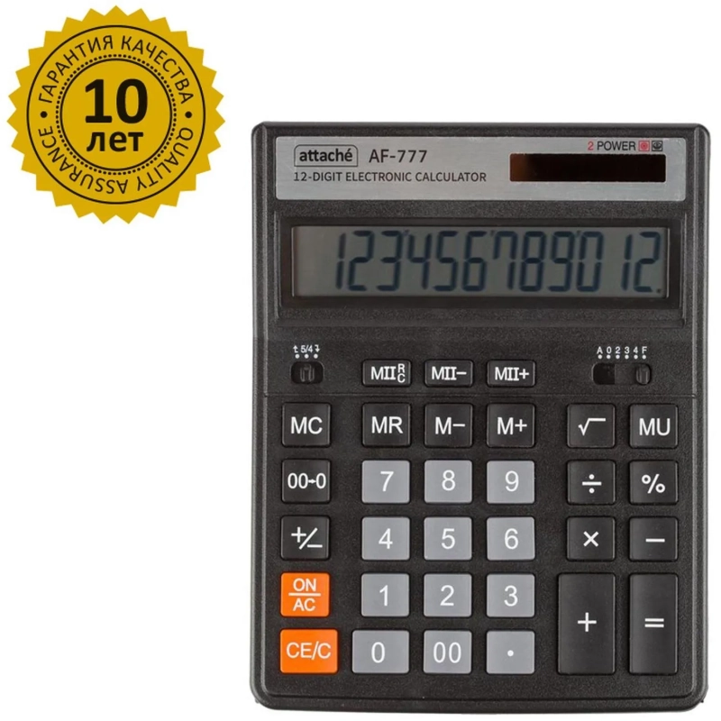 Калькулятор настольный ПОЛН/Р Attache AF-777,12р,дв.пит,200x155мм, черный