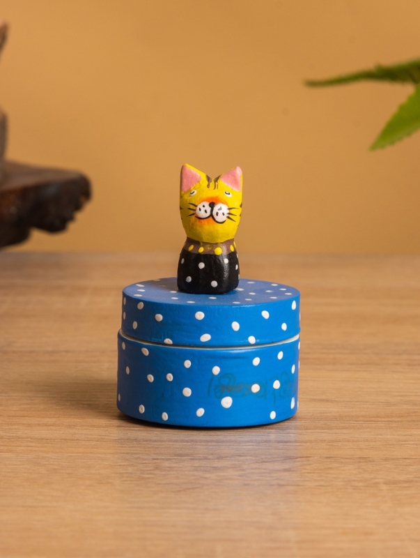 Сувенирная шкатулка «Котик», 5×5×7.5 +/- см, дерево, синяя Сувенирная шкатулка «Котик», 5×5×7.5 +/- см, дерево, синяя