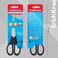 Ножницы ErichKrause Standard, 17 см, с улучшенной двойной заточкой, лезвия из нержавеющей стали, чёрные