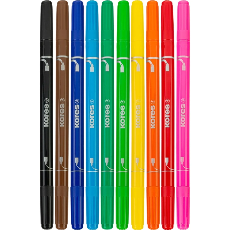 Фломастеры Kores 10цв,двусторон,вент.колп, 29021