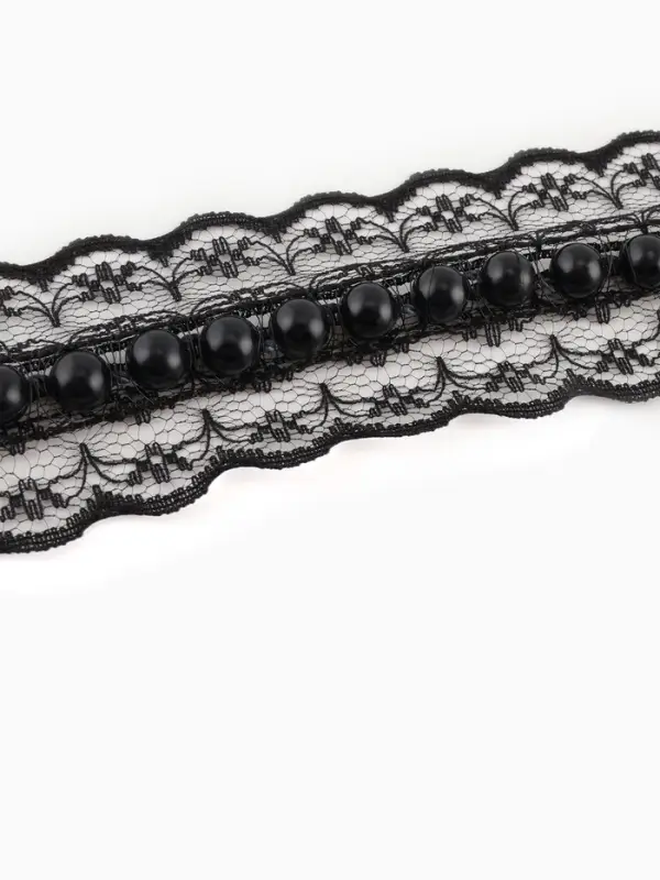 Рюш кружевной, с бусинами, 40 мм, 4.5&plusmn;0.5 м, чёрный