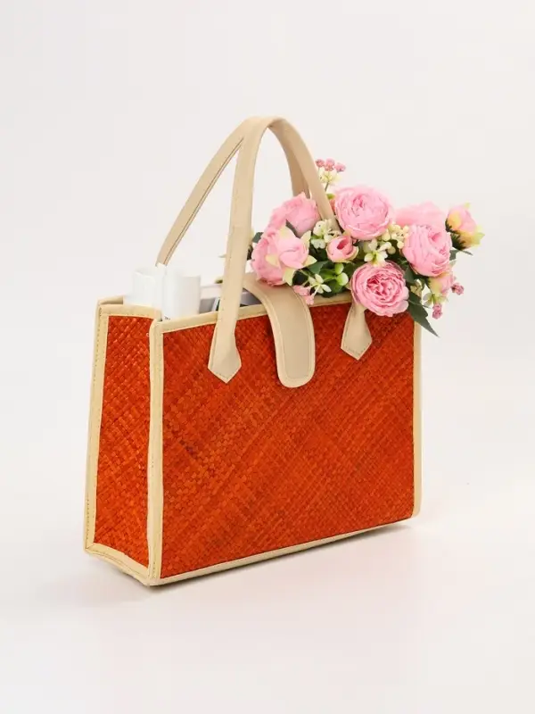 Сумка плетёная на застёжке из пандана, 35&times;12&times;40 см, бежево-оранжевая