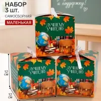 Коробки подарочные самосборные &laquo;Учителю&raquo;, набор 3 шт., 12&times;12&times;12 см