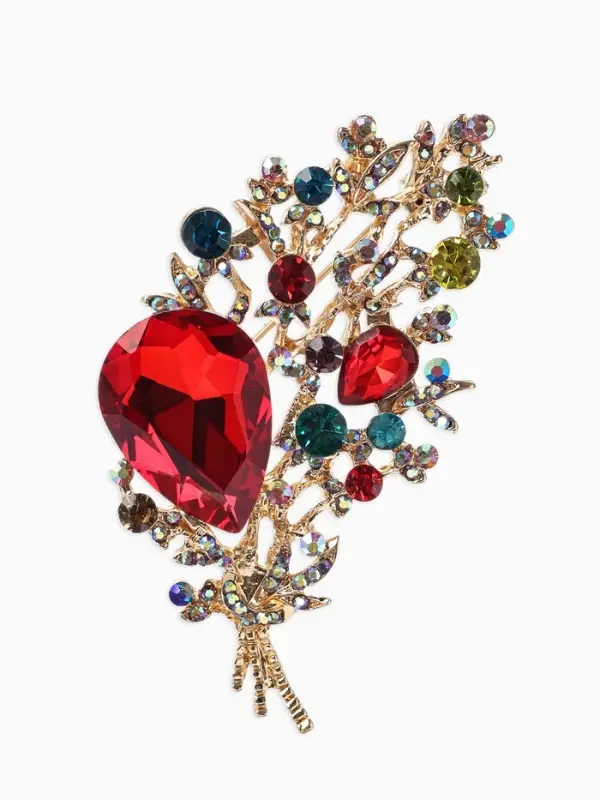 Брошь &laquo;Лист&raquo; осенний, ажур, стразы, цветная в золоте