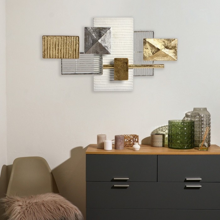 Декор настенный металл  Декор настенный металл "Строгость линий" золото с серебром 90,8х50,2х5,7 см