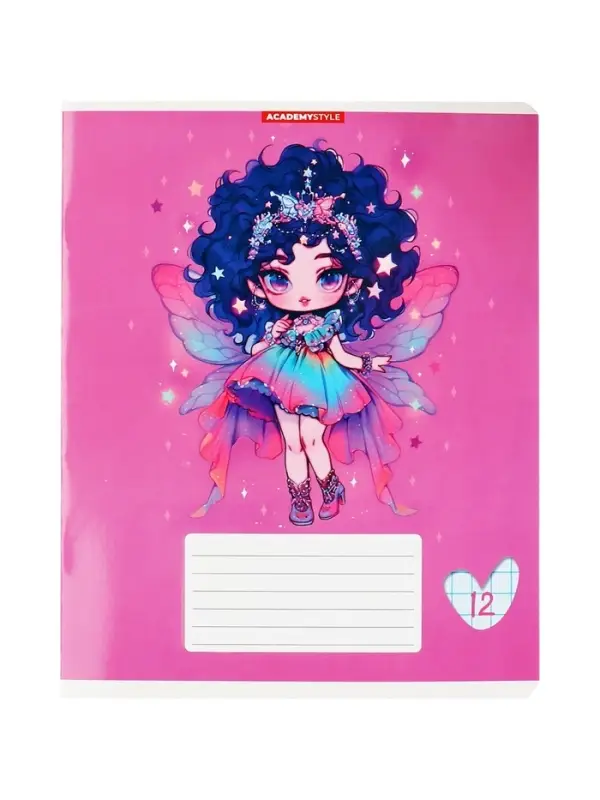 Тетрадь 12 листов, в клетку &laquo;Феечки&raquo;, мелованный картон, МИКС