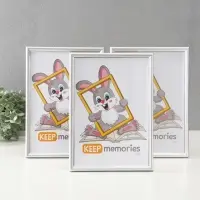 Фоторамка "Гамма" 21х30 см,  с подножкой, набор 3 шт, (пластиковый экран), серебро