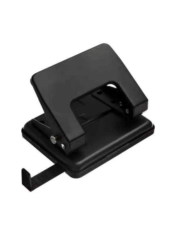 Дырокол металлический, 20 листов, OfficeSpace, линейка, черный