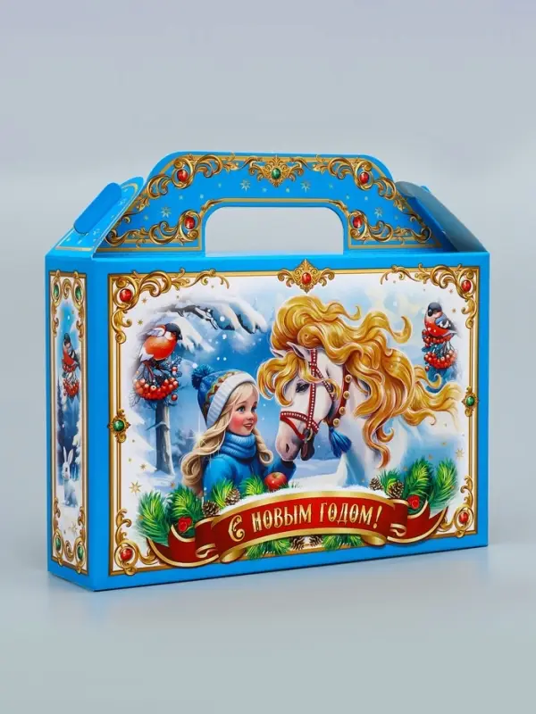 Коробка подарочная новогодняя «Тройка» голубая 26×23×7 см Коробка подарочная новогодняя «Тройка» голубая 26×23×7 см