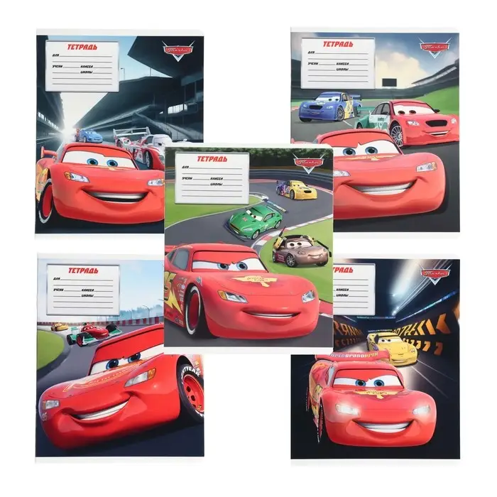 Тетрадь в клетку 12 листов, 5 видов МИКС, обложка мелованный картон, &laquo;Тачки&raquo;