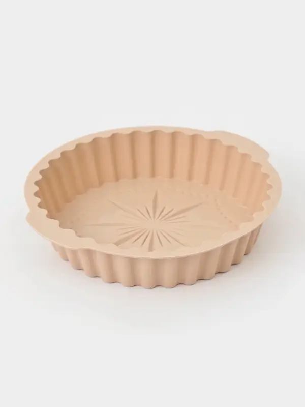 Форма для выпечки Доляна &laquo;Рифлёный круг. Звезда&raquo;, силикон, d=20 см, с ручками, бежевый