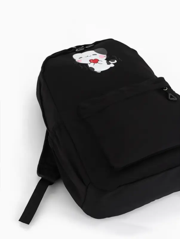 Рюкзак &laquo;Котик&raquo;, с сумкой и пеналом, 3 кармана, чёрный
