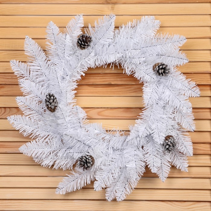 Новогодний венок  Новогодний венок "Белый" шишка серебро 55см