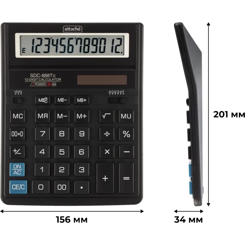 Калькулятор настольный Attache SDC-888TII 12-разрядный черный 201х156х34мм