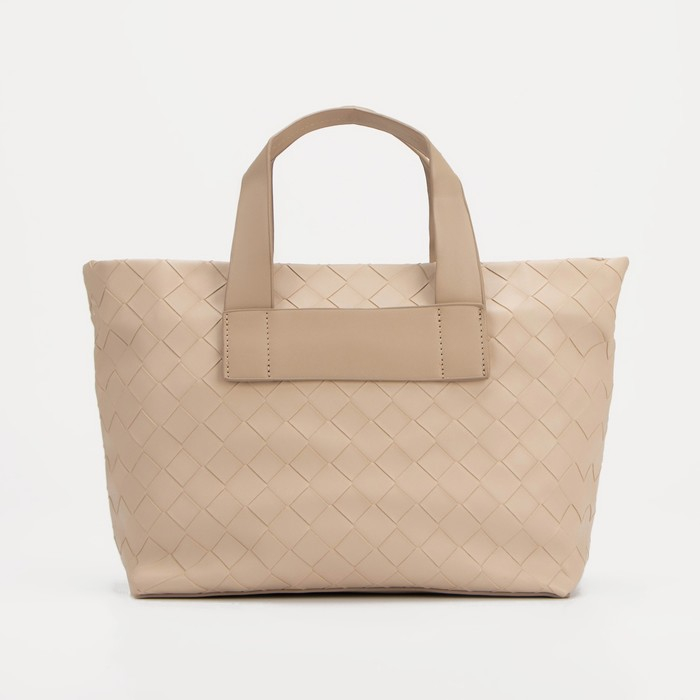 Сумка-тоут на молнии, длинный ремень, цвет бежевый