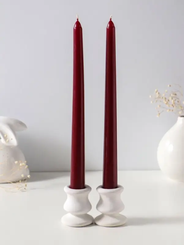 Набор свечей античных 25 см, 2 шт., 58 г, 7 ч, бордовый