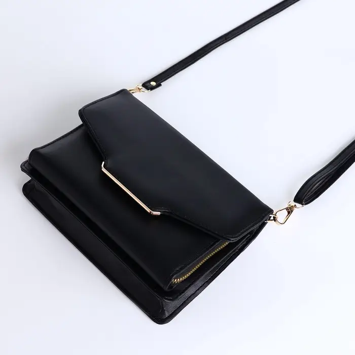 Сумка женская мессенджер на магнитах, 20&times;4&times;13 см, чёрная