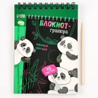 Гравюра блокнот детский &laquo;Пандамания&raquo;, 10 листов, штихель