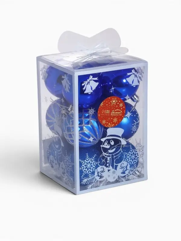 Ёлочные шары, d=6 см, набор 12 шт., синие