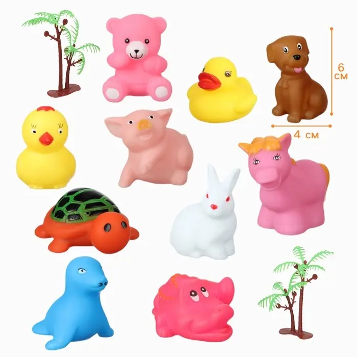 Резиновые игрушки для ванны Крошка Я &laquo;На острове&raquo;, с пищалкой, в наборе 12 шт.