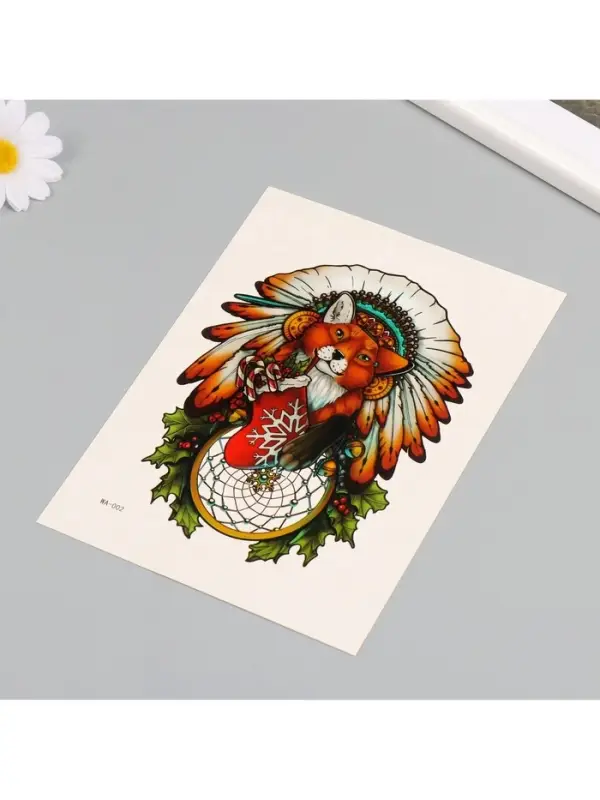Переводная тату на тело цветная &laquo;Рождественская лиса&raquo;, 26.1&times;14.6 см
