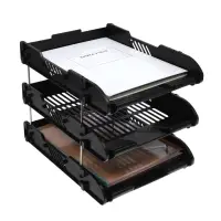 Набор лотков для бумаг, 3 штуки, горизонтальные, на металлических стержнях, чёрные