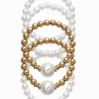 Браслет "Стильный жемчуг" (набор 5шт), №8/16, цвет белый в золоте