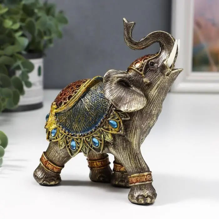 Фигурка полистоун &laquo;Слон в синей попоне с сапфирами&raquo;, 14&times;13&times;6 см, МИКС
