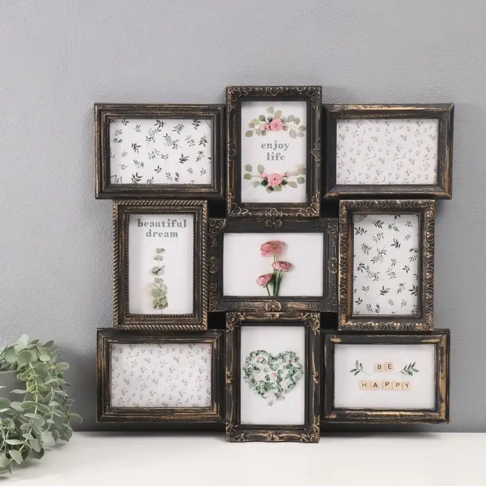 Фоторамка - коллаж на 9 фото 10&times;15 см &laquo;Семейная&raquo;, под бронзу, 49&times;49 см