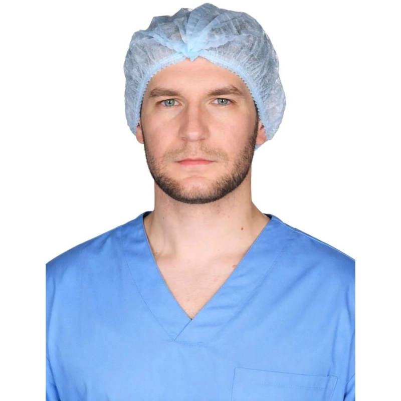 Шапочка шарлотка спанбонд, пл.15, цвет голубой, 150 шт/уп, 610-123