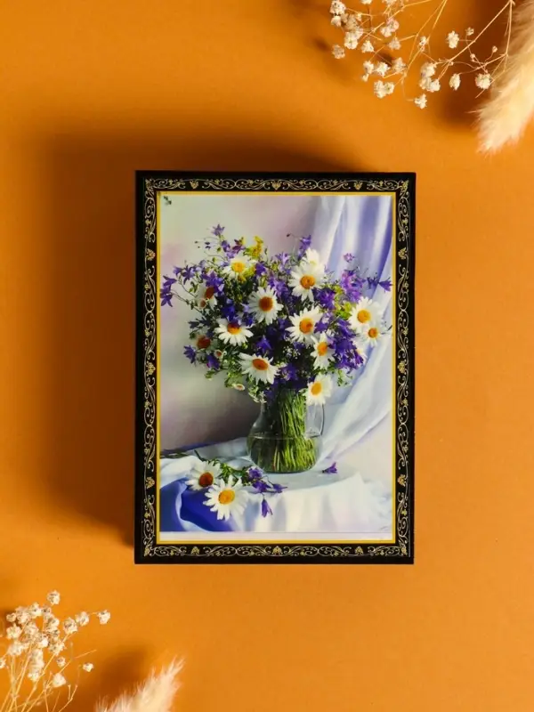 Шкатулка «Букет с ромашками», 10×14 см, лаковая миниатюра