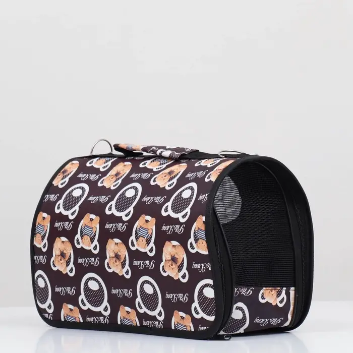 Сумка - переноска &laquo;Бурые медведи&raquo;, размер S, 37.5&times;17&times;22 см, каркасная, коричневая