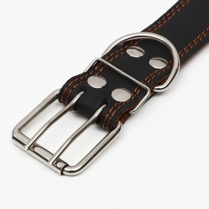 Ошейник двухслойный, 85&times;4.5 см, ОШ 50-70 см, кожа, чёрный