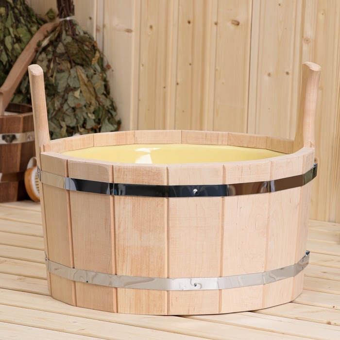 Шайка из ольхи, 12 л, двуручная, пластиковая вставка Шайка из ольхи, 12 л, двуручная, пластиковая вставка