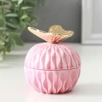 Шкатулка для украшений с крышкой &laquo;Золотая бабочка&raquo;, розовая, 8&times;8&times;9 см