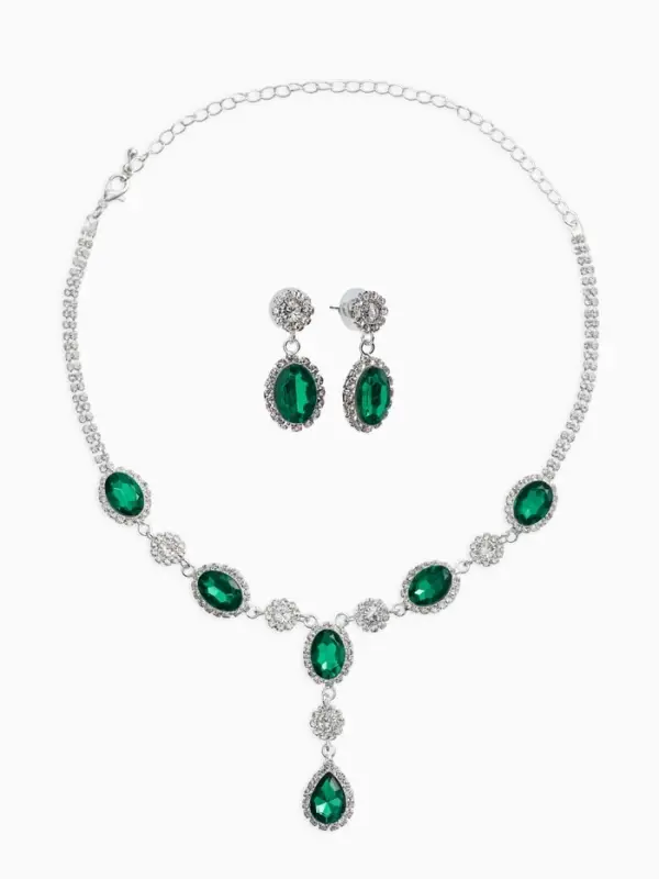 Набор 2 предмета: серьги, колье &laquo;Вечерний шик. Овал&raquo;, цвет бело-изумрудный в серебре