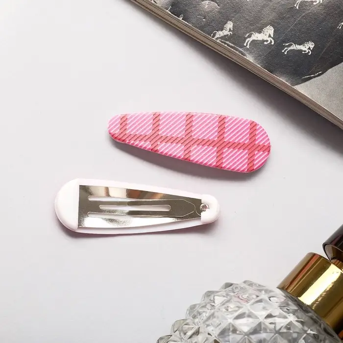 Невидимки для волос «Паула», набор 2 шт., клетка, 5 см, розовая Невидимки для волос «Паула», набор 2 шт., клетка, 5 см, розовая