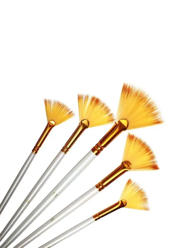 Набор кистей для рисования, синтетика, 5 штук: № 1/8, 3/8, 5/8, 1/2, 1/4, плоские, веерные, деревянная ручка, международный размер