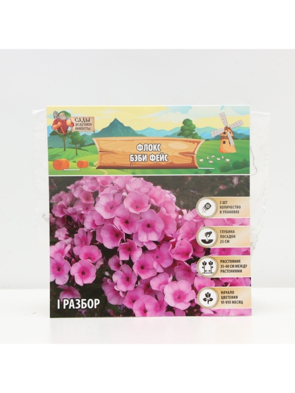 Флокс «Бэби Фейс» корневище в пакете с торфогрунтом, р-р I, 2 шт.
