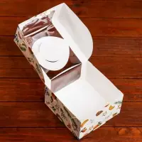 Коробка под бенто - торт с окном «Мандарины и звезды», 14×14×8 см, Новый год
