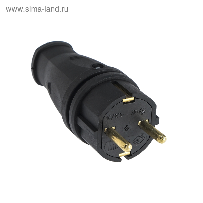 Вилка переносная В16-001, 16 А, 250 В, IP44, с з/к, каучук, черная Вилка переносная В16-001, 16 А, 250 В, IP44, с з/к, каучук, черная