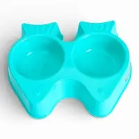 Миска двойная &laquo;Рыбы&raquo;, 2&times;250 мл, фигурная, пластик, голубая