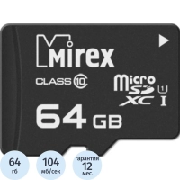 Карта памяти Mirex microSDХC 64Gb (UHS-I, U1, class 10) (13612-MC10SD64)