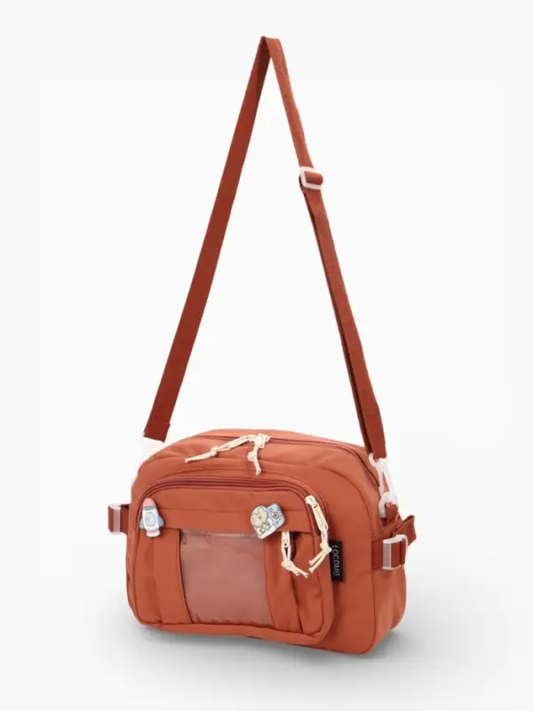 Сумка молодёжная на молнии, со значками, 23&times;5.5&times;16 см, рыжая