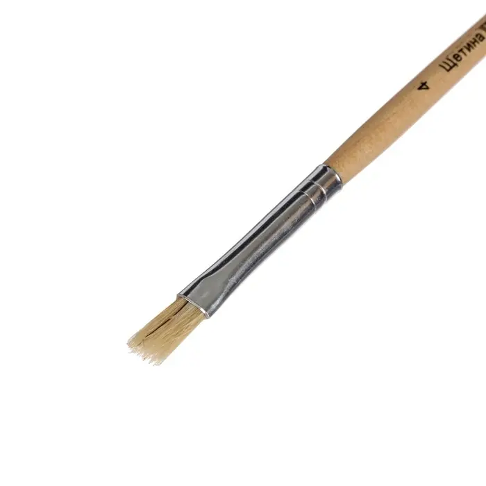 Кисть для рисования, щетина, № 4, плоская, деревянная ручка, международный размер