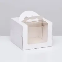 Коробка под бенто-торт с окном, белая, 16&times;16&times;12.5 см