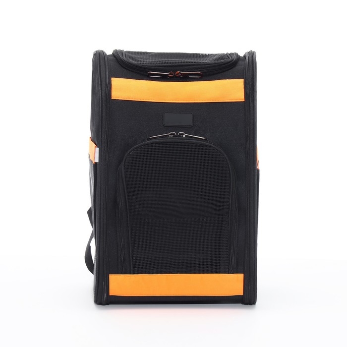 Рюкзак для переноски кошек и собак, БРЕЗЕНТ, 30*27*40 см, чёрно-оранжевый Рюкзак для переноски кошек и собак, БРЕЗЕНТ, 30*27*40 см, чёрно-оранжевый