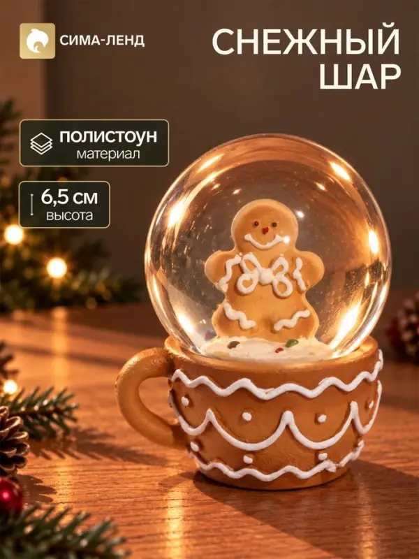 Снежный шар &laquo;Печенюшка в чашке&raquo;, d=4.5 см, 4.5&times;4.5&times;6.5 см