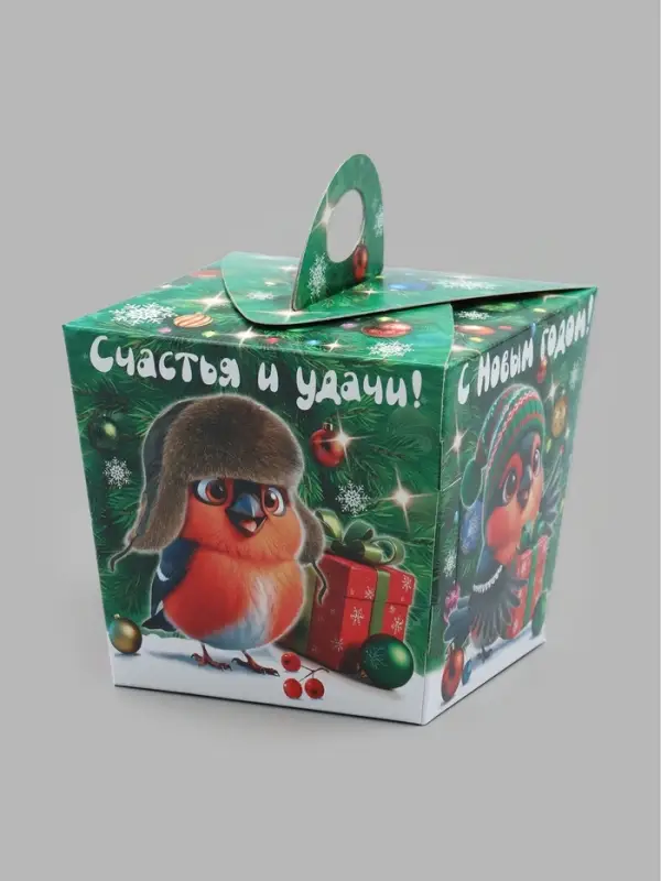 Коробка малая "Новогодние снегири" 100х92х92