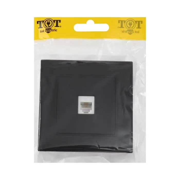 Розетка телефонная TOT Glossy Glass, стекло, скрытая, одноместная, чёрная